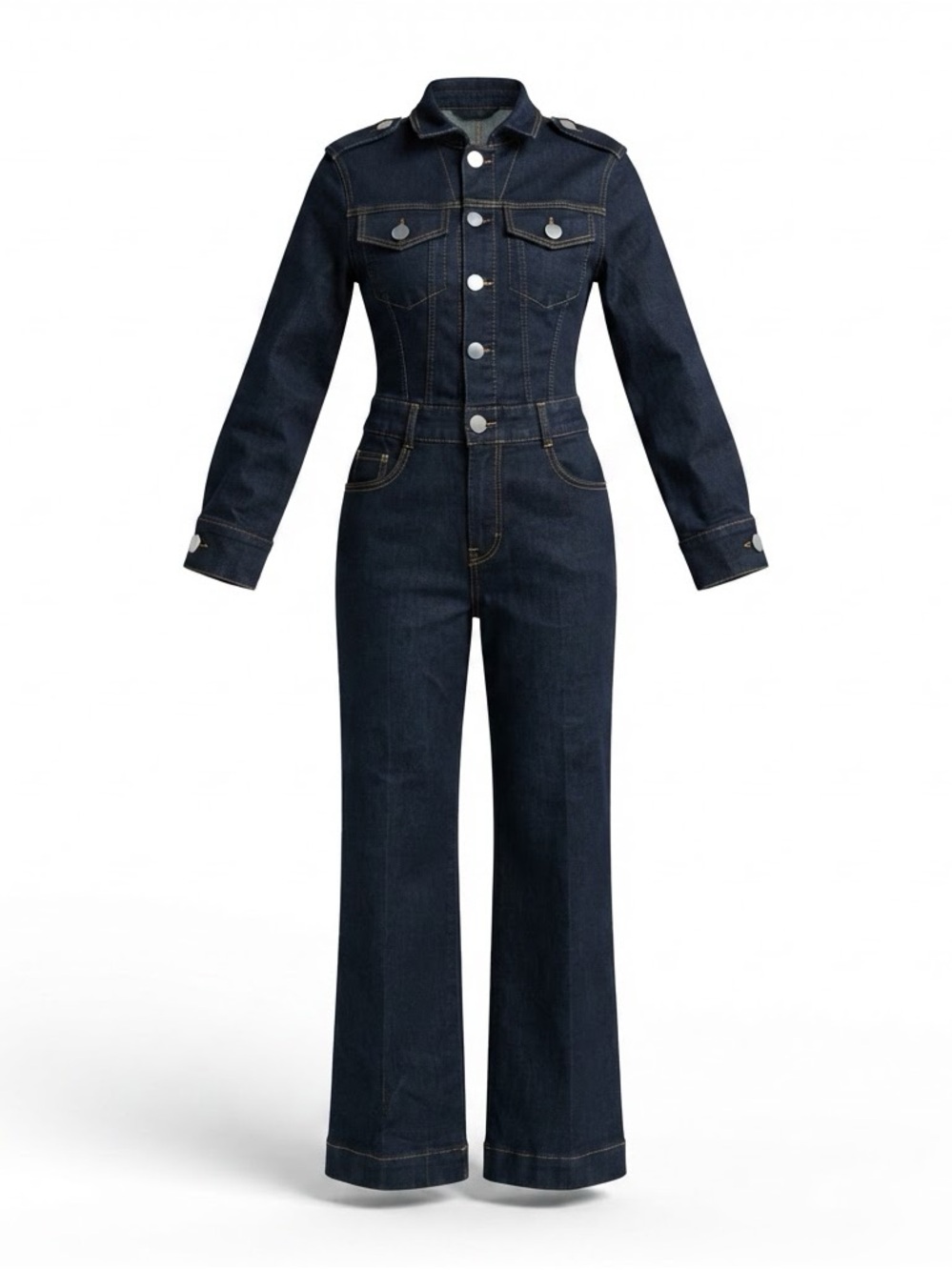 FUBU Dark Denim Wide Straight Leg Long Sleeve Jumpsuit